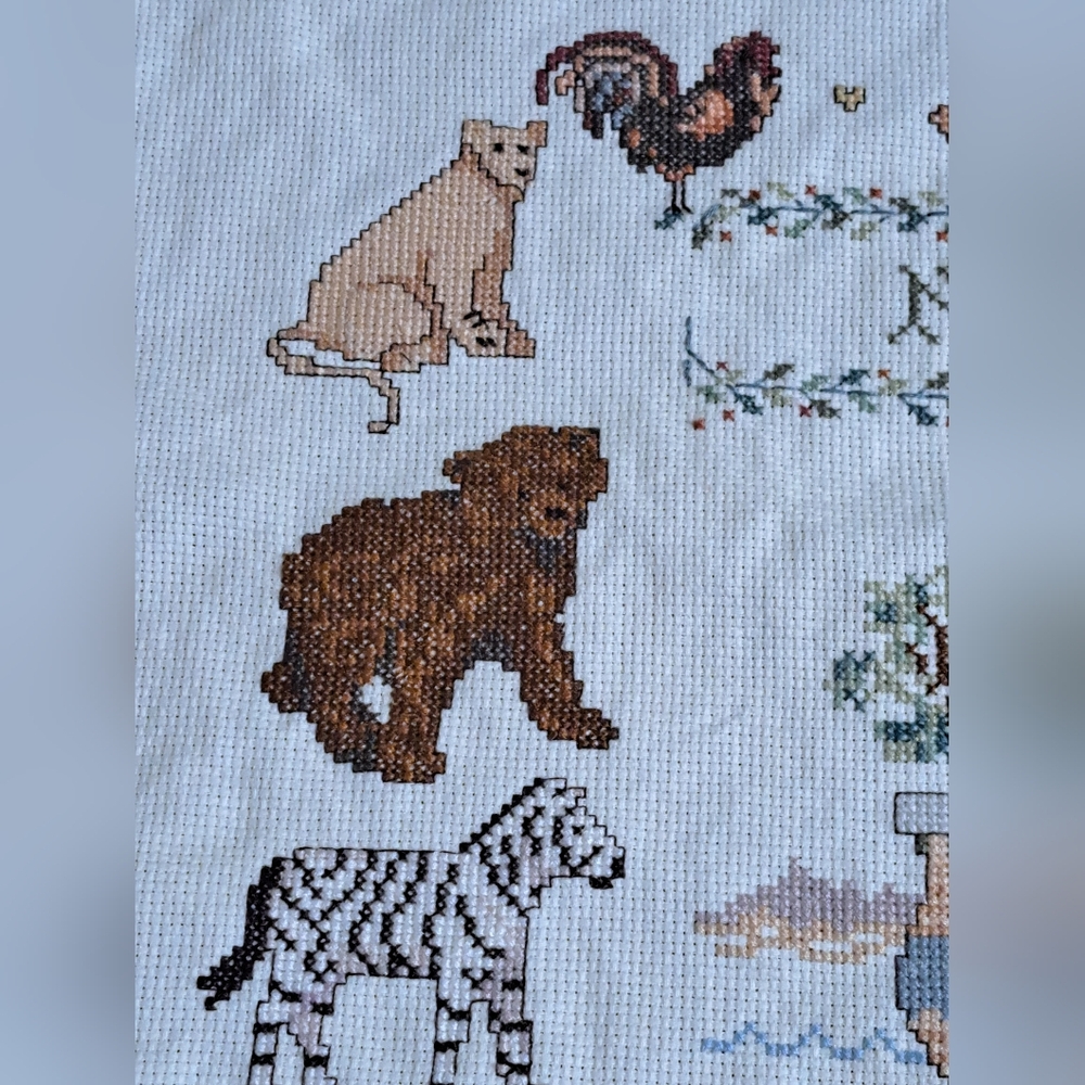 Elsa Williams Two By Two Noah's Ark Sampler Counted Cross Stitch-Started - Picture 8 of 14